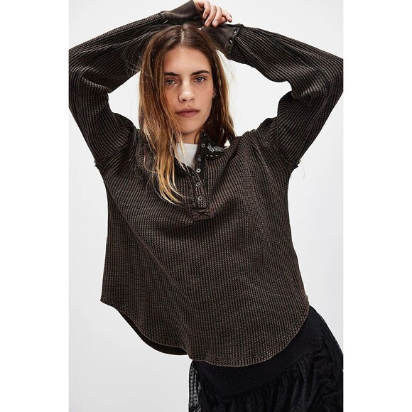 Free People We The Free Holly Henley Tunic Thermal Top Embroidered XS NEW 276083 - Picture 1 of 8